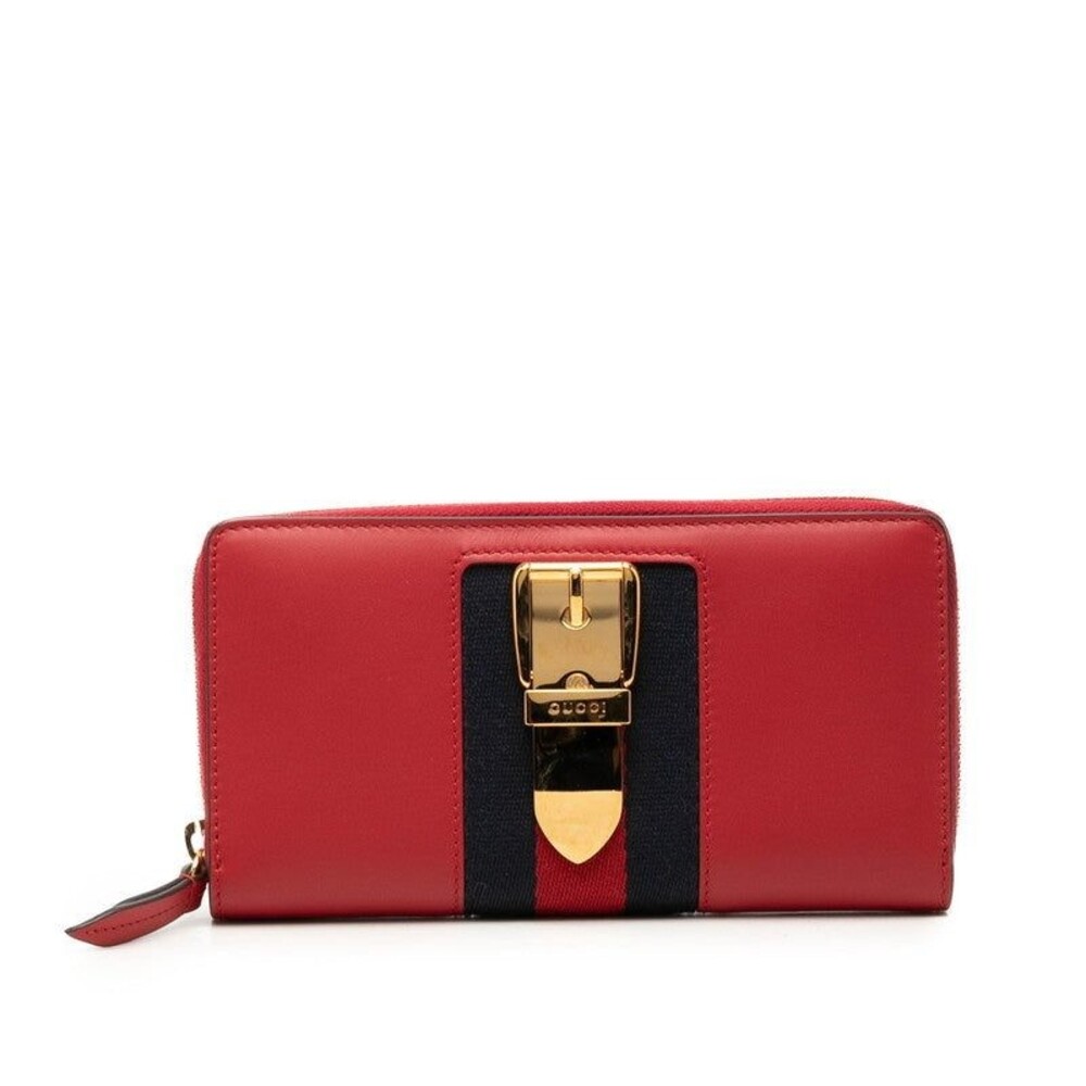 Gucci Leather Sylvie Web Round Zip Wallet Red